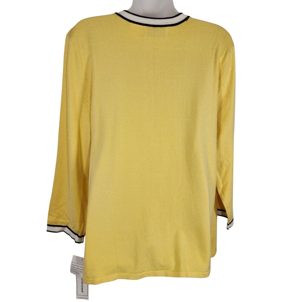 Alfred Dunner Womens Sweater 2 In 1 Cardigan Large Necklace Yellow White 3/4 Slv - Picture 2 of 10